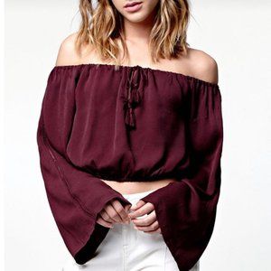 Kendall & Kylie Burgundy Off-Shoulder Blouse